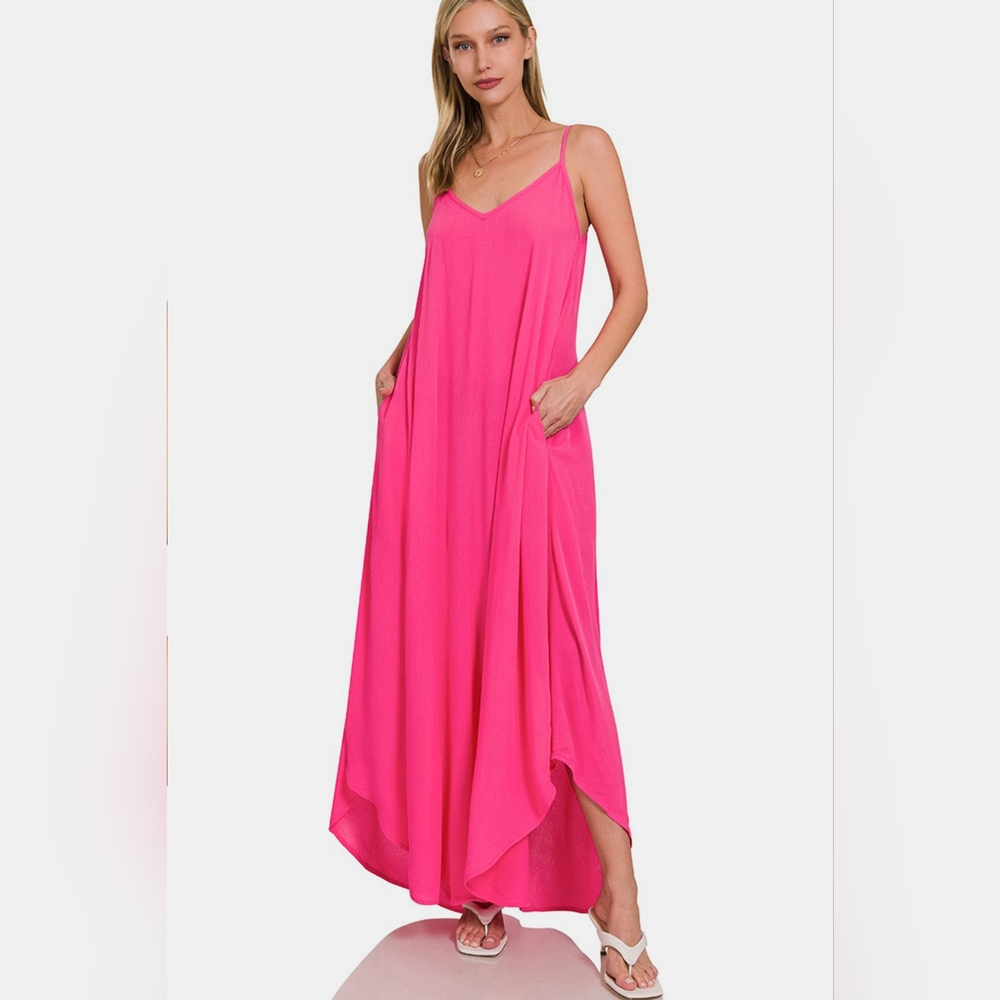Zenana Woven Cami Maxi Dress with Side Pockets